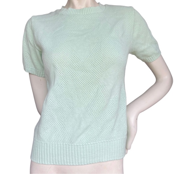 Vintage 1970's Sears, Roebuck & Co Short Sleeve High Neck Mint Green Sweater - Picture 1 of 7